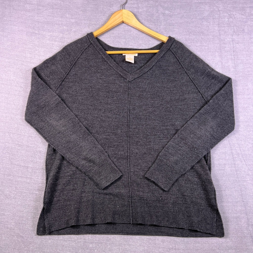 Sweet Romeo V-Neck Raglan Sleeve Sweater Womens S Gray Acrylic SR9019